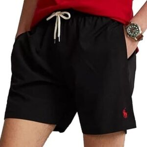 Polo by Ralph Lauren Classic Black Swim Trunks with Red Logo Size XL